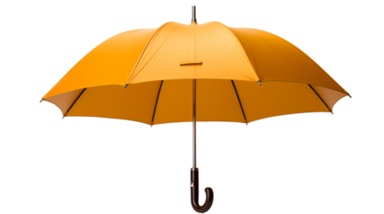Vivid yellow umbrella, providing shade and style for sunny outings, studio view, isolated on transparent background.