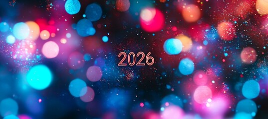 Abstract Defocused Neon Purple, Red, Blue, and Teal Background with Bokeh for New Year s 2026