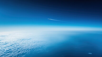 Airplane Flying Above a Sea of Clouds in a Blue Sky