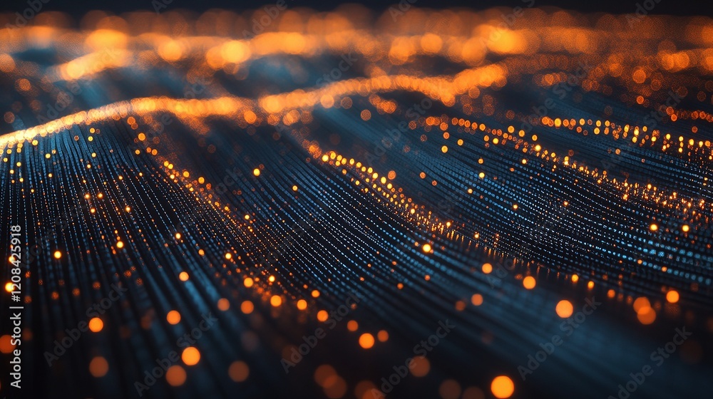 Poster glowing grey data network with points and lines on a dark background