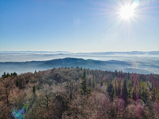 View of the fog in the mountains