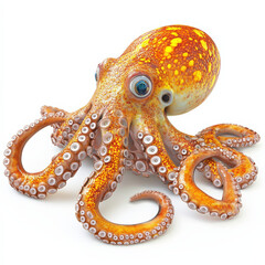 Fototapeta premium Orange Octopus with Big Eyes, 3D Render.