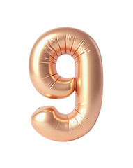 Rose Gold Number Nine Foil Balloon. Isolated from the background