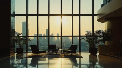 Modern Office Space with Sleek Furniture and Expansive Views