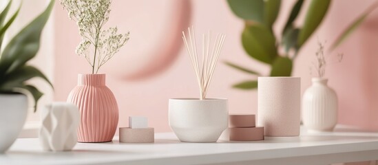 Fototapeta premium White and Pink Home Decor Items on a White Table