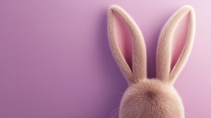 Fototapeta premium Minimalist easter bunny ears on purple background for spring design