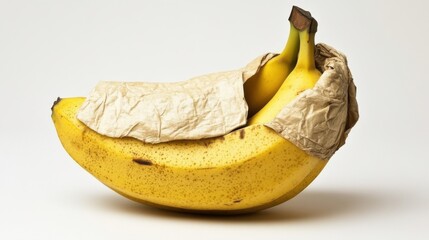 A creative depiction of two bananas artistically wrapped in crumpled paper, emphasizing modern...