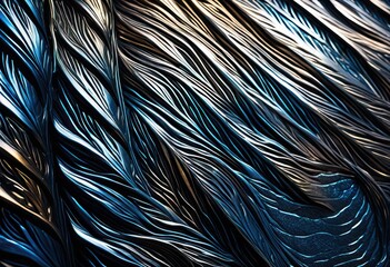 Obraz premium intricate close exploration unique metal surface patterns featuring shimmering hues textured designs, metallic, shiny, appearance, detail, reflection, sheen