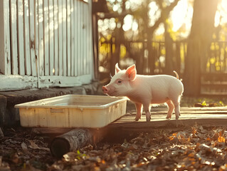 Pig on farm on summer day