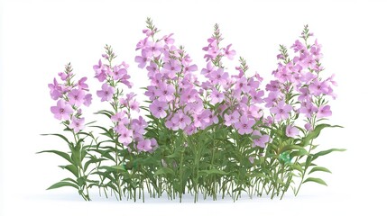Fototapeta premium Lush purple wildflowers in full bloom against white background