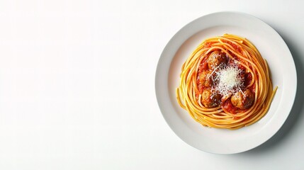 Plate of Spaghetti with Rich Marinara Sauce and Meatballs