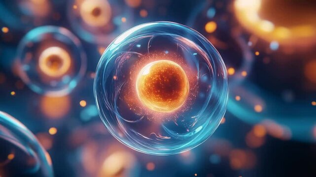 Vivid Cell Structure with Glowing Nucleus in Abstract Science