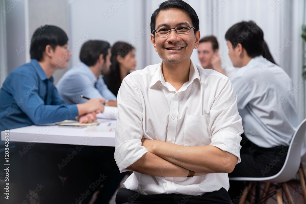 Poster engineer team leader portrait with diverse group of civil engineer and client working together on ar
