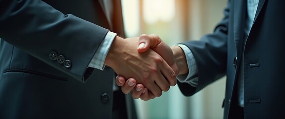 Close-up of two businesspeople shaking hands, symbolizing a successful deal or partnership