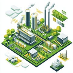 Obraz premium journey from industrial to sustainability in isometric vector drawing style