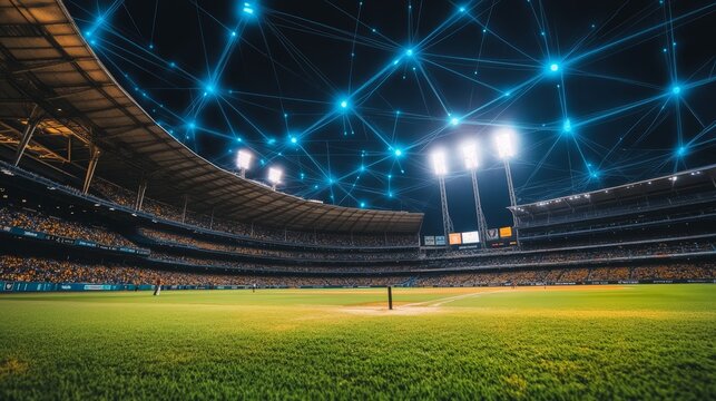 Modern Sports Stadium with Futuristic Network Connection Representing Connectivity, Technology - Powered by Adobe
