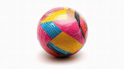 Obraz premium Colorful Beach Ball with Bright Patterns and Textures on a White Background