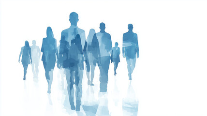 Abstract digital business team concept with people silhouettes in blue and gray colors on a white background A group of businesspeople standing together, working as a collaborative team Generative AI