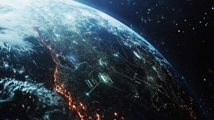 Obraz premium Global Network Concept of Telecommunication Systems Over Earth View