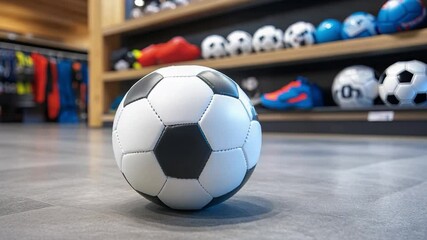 Discovering the perfect soccer ball in a sports store with various athletic footwear on display - Powered by Adobe