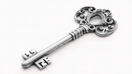 Antique Key Isolated on White Background for Historical Themes