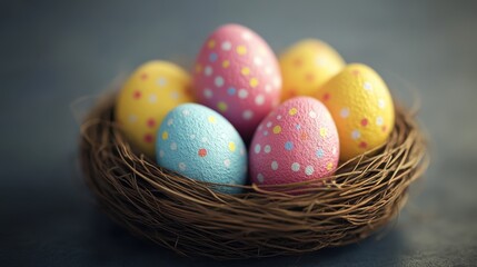 Ultra realistic easter eggs in a nest for holiday decoration and celebration