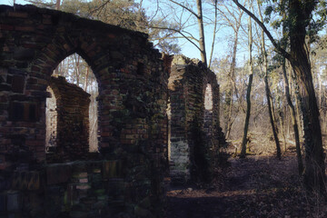 old dilapidated gothic chapel in the forest