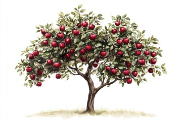 Obraz premium A drawing of an apple tree with red apples