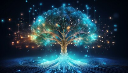 glowing tree of life digital network technology ecology and sustainability concept