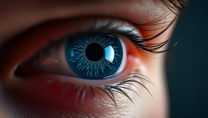 Fototapeta premium close up of female eye with 0 and 1 binary code imprinted in it. 