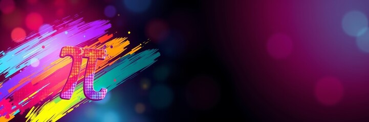 Colorful π symbol on a vibrant abstract background with brush strokes and bokeh effects conveying a festive and playful mood for math lovers