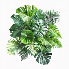Vibrant Tropical Green Leaves from Various Plants and Foliage