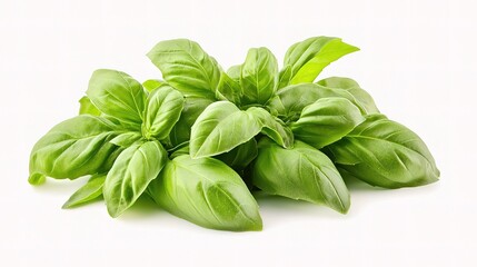 Obraz premium Fresh Basil Leaves Isolated on White Background for Culinary Use