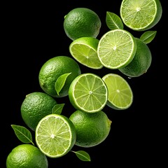 Fresh Limes with Leaves: Perfect for Citrus-Themed Projects, Food Branding, and Natural Design Concepts