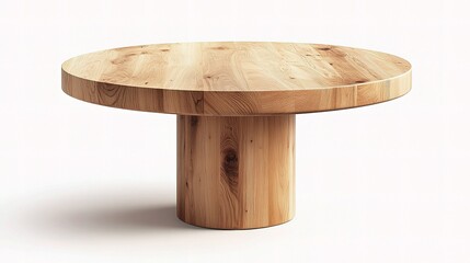 Round Wooden Table with Smooth Surface Isolated on White Background