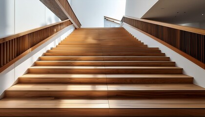 Obraz premium a modern wooden staircase design with sleek floating st against a minimalist background