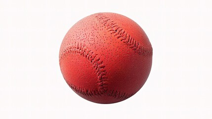 Bright Red Baseball with Textured Surface Isolated on White Background