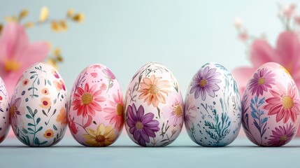 Fototapeta premium Vibrant easter eggs with floral designs for festive celebrations and spring decor