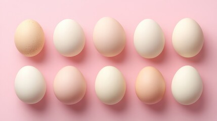 Overhead view of easter eggs on pastel background for holiday decoration