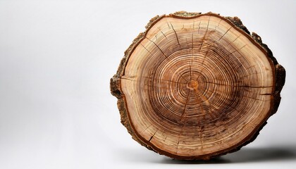 Fototapeta premium cross section of tree trunk showing growth rings isolated on white background copy space for text