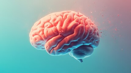 Fototapeta premium Vibrant 3d rendering of a human brain with colorful background