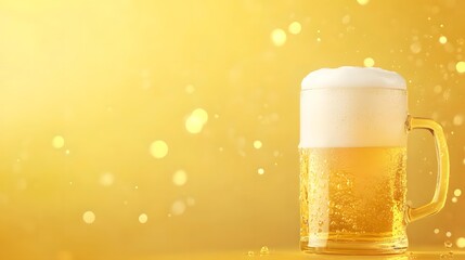 A beer on a yellow background. International Beer Day banner and concept
