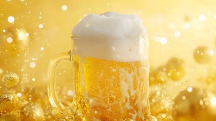 A beer on a yellow background. International Beer Day banner and concept