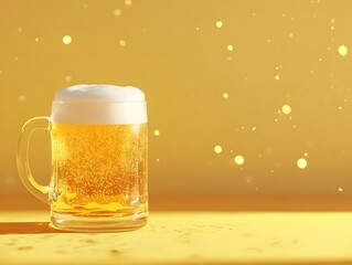 A beer on a yellow background. International Beer Day banner and concept