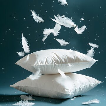 Fototapeta International pillow fight day with floating feather