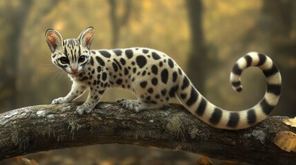 Spotted wild cat on tree branch in forest