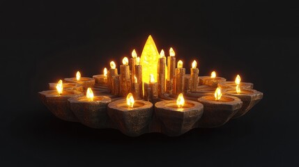 Mystic candlelight ceremony centerpiece, dark background, fantasy art, game asset