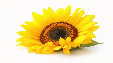 Fototapeta premium Bright Sunflower with Detailed Yellow Petals Isolated on White Background