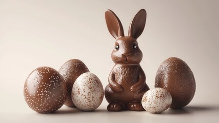 Obraz premium Delightful chocolate easter eggs and bunny for festive celebrations
