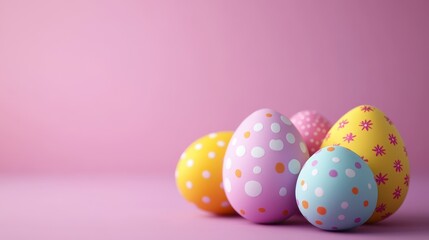 Fototapeta premium Colorful easter egg arrangement on soft background for festive design